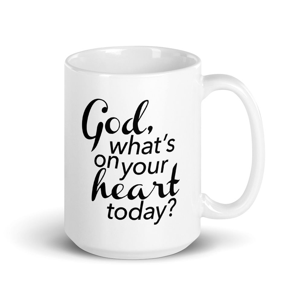 Coffee Mug - Hand script - God, what's on your heart today?