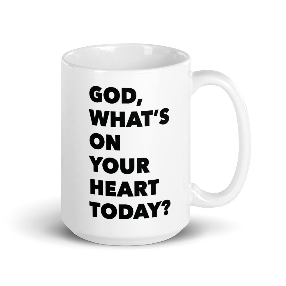 Coffee Mug - Block script - God, what's on your heart today?